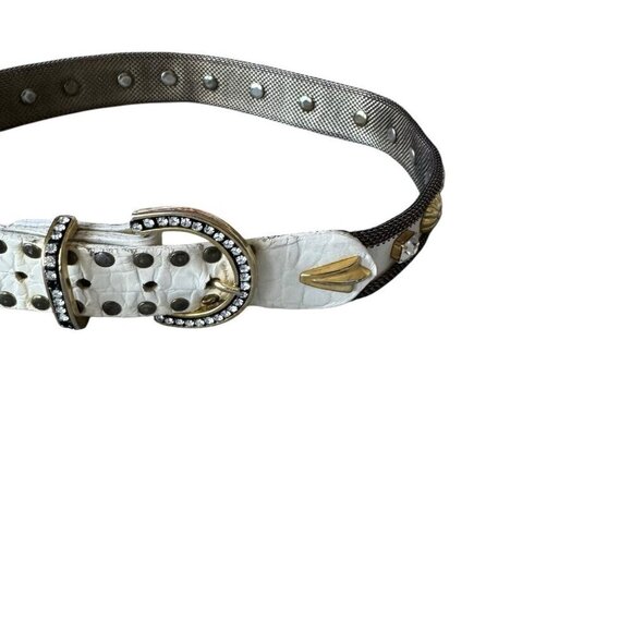 Vintage Sand Castle NY white leather belt studded studs embellished womens med - Picture 6 of 15
